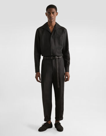 Dolce & Gabbana Chemise à manches longues en lin Noir G5MW6TFU4JB