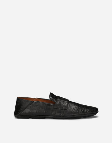 Dolce & Gabbana Crocodile-print calfskin driver shoes Beige A10822A8034