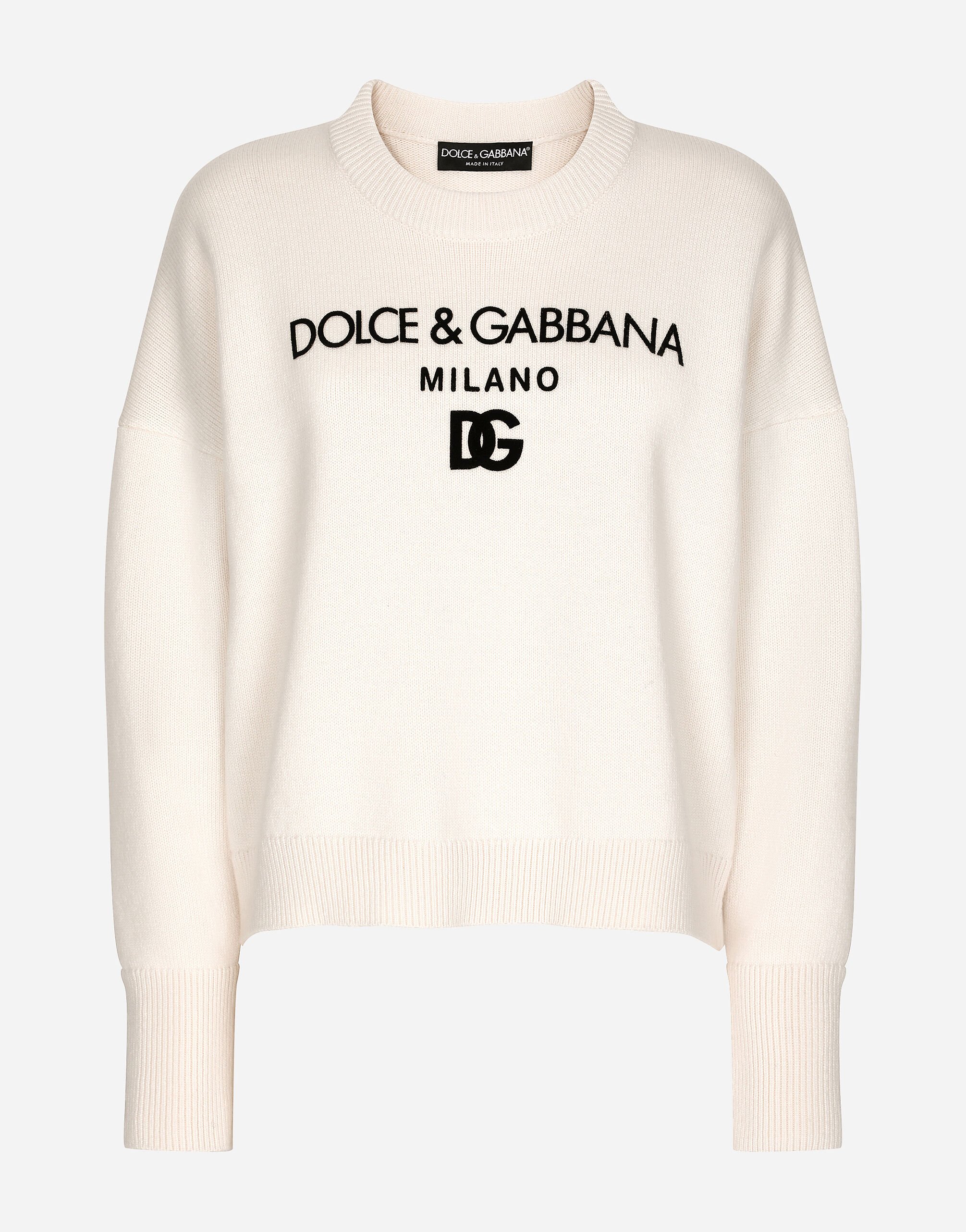 Dolce & Gabbana 플로킹 DG 로고 캐시미어 스웨터 화이트 F5Q62TFU5T9
