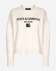 Dolce & Gabbana Cashmere sweater with flocked DG logo Green FXX12ZJBSHX