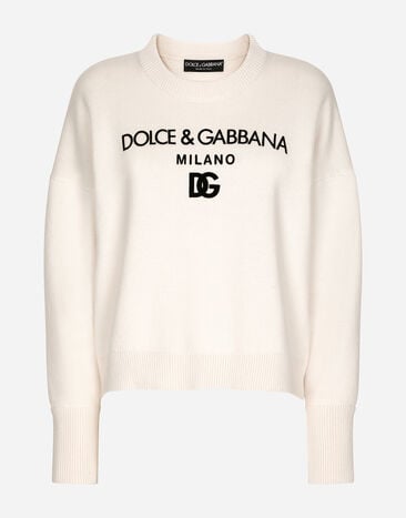 Dolce & Gabbana Cashmere sweater with flocked DG logo White FXJ16ZJEMM0