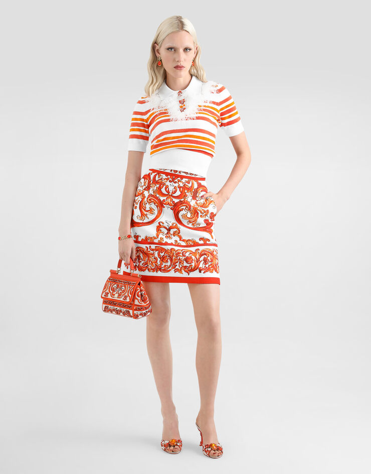 Dolce & Gabbana Miniskirt in majolica-print mat Multicolor F4C7ETGDDRC