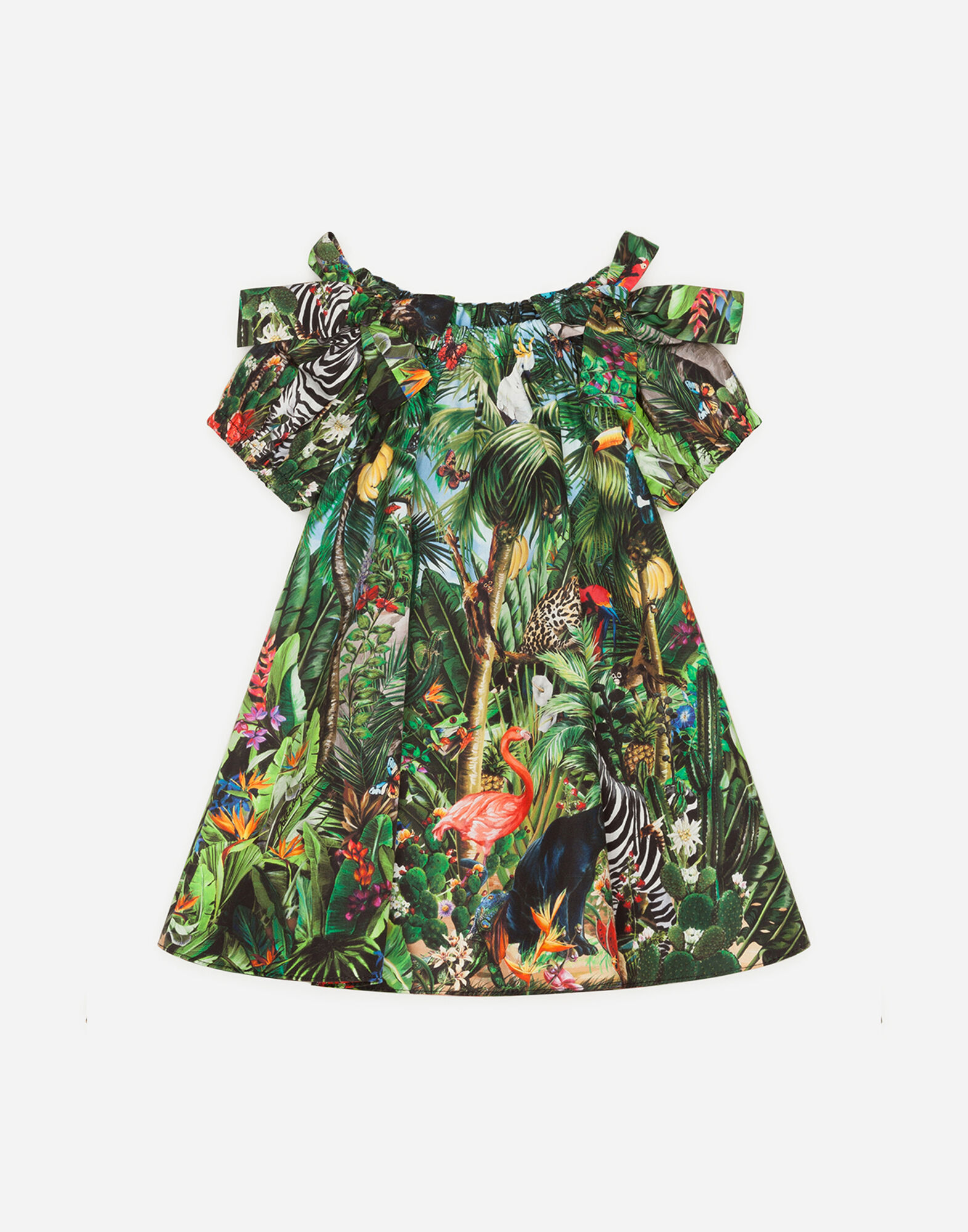 BAGGY DRESS IN POPLIN WITH JUNGLE PRINT