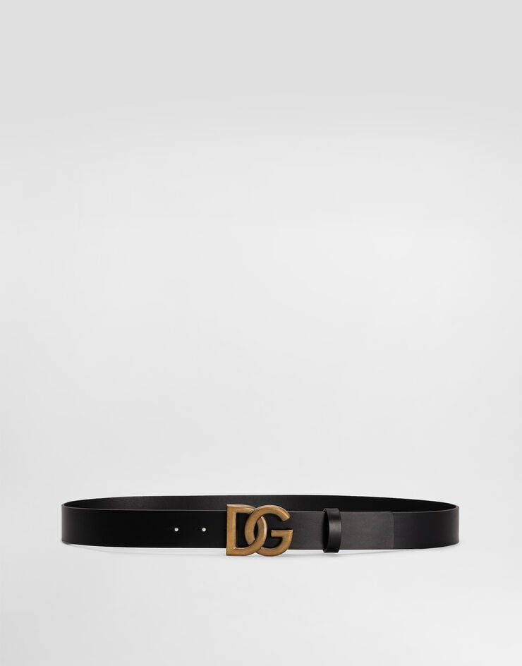 Dolce & Gabbana Lux leather belt with crossover DG logo buckle Black BC4644AX622