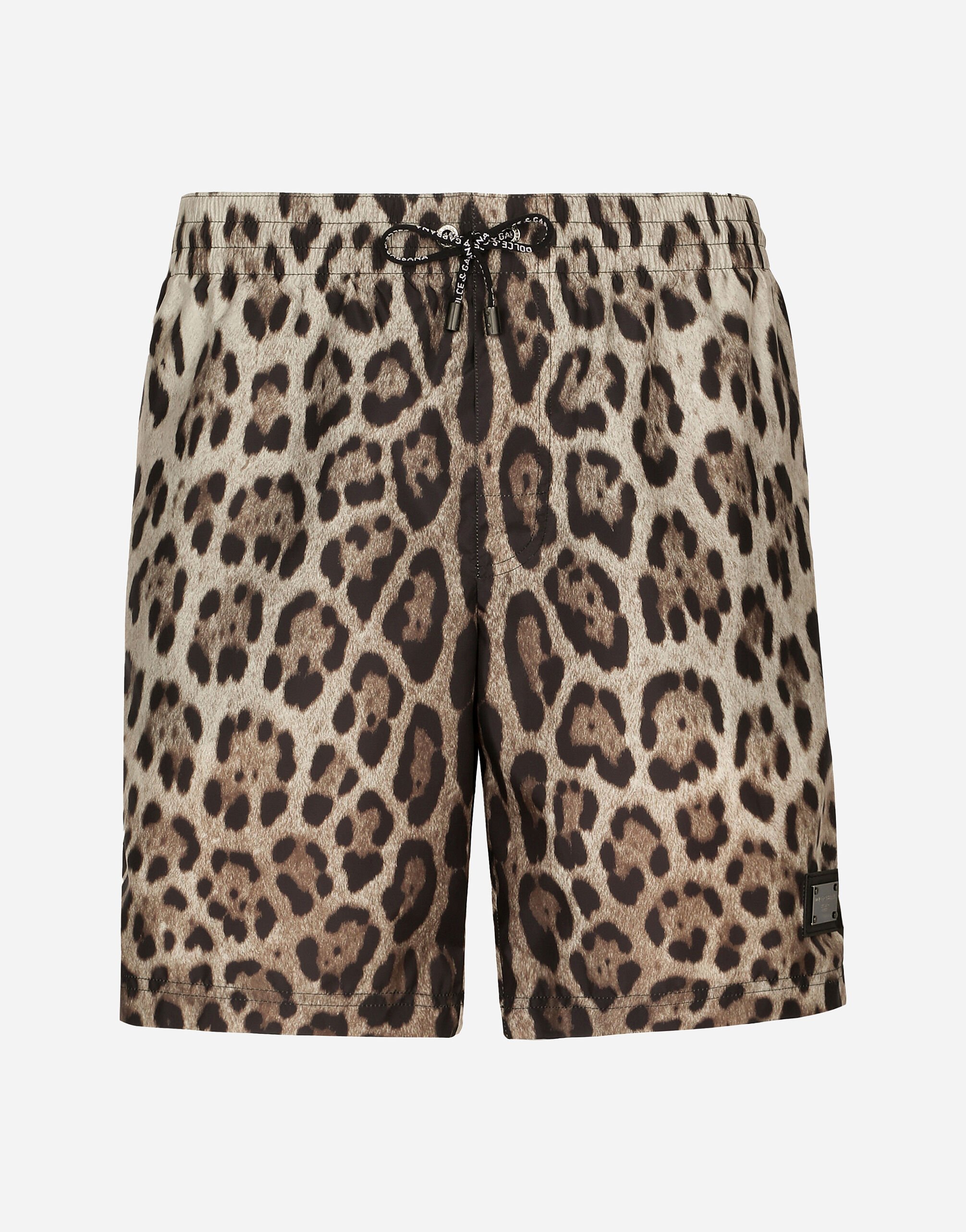 Dolce & Gabbana Mid-length swim trunks with leopard print Blue M4A72JONN67