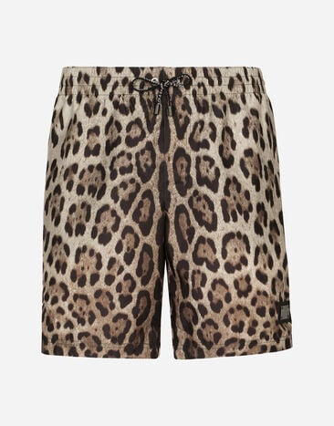 Dolce & Gabbana Mid-length swim trunks with leopard print Print M4E68TISMF5