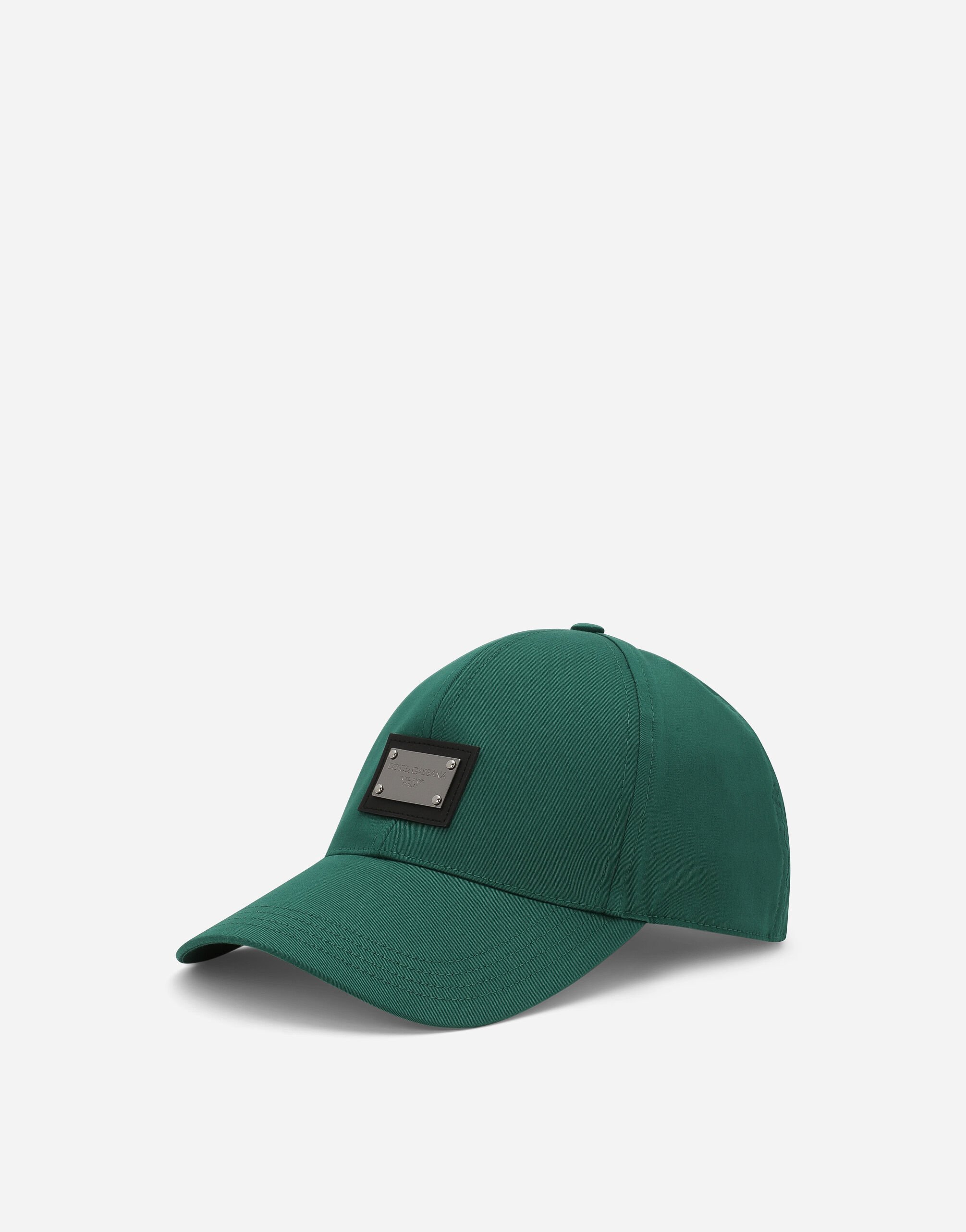 Dolce & Gabbana Cappello baseball in cotone con placca logata Verde GH874ZFUFJU