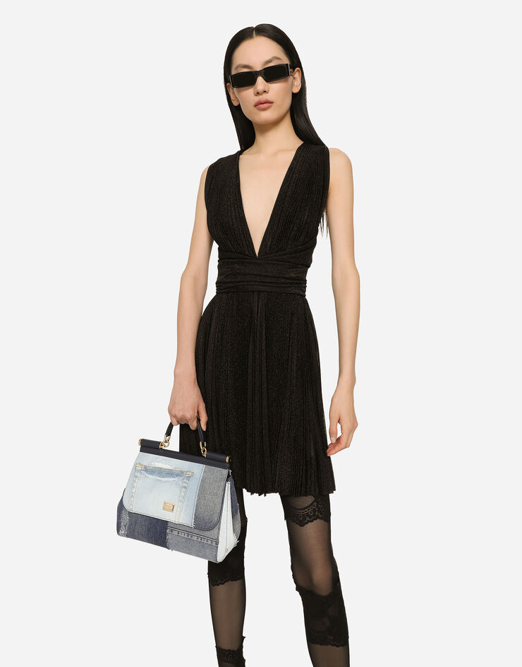 Dolce&Gabbana Short pleated lurex mesh dress Black F6BDRTFLMB9