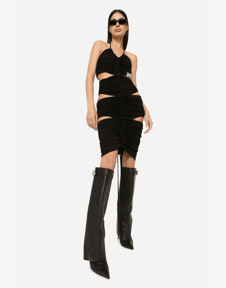 Dolce & Gabbana Jersey calf-length dress with draping Black F6BFZTFUGAI