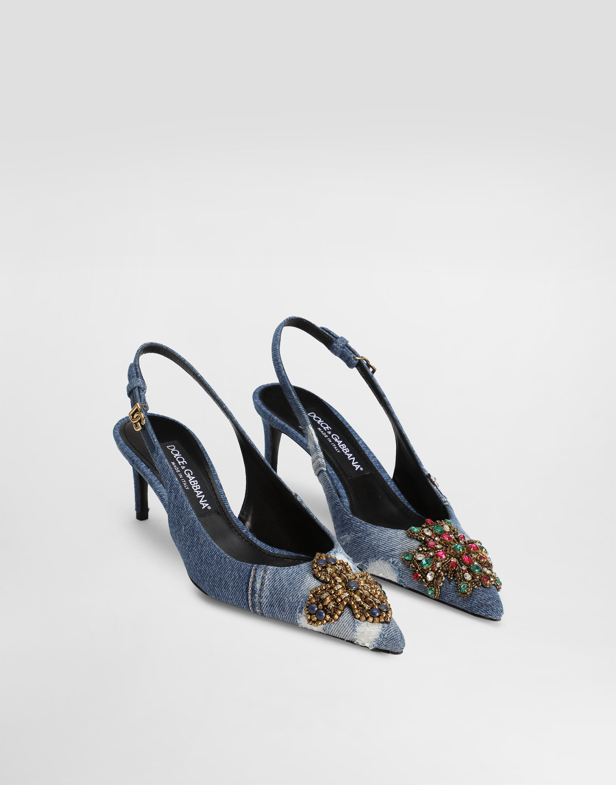 Denim patchwork slingback with embroidery in Multicolor for Women