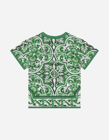 Dolce & Gabbana Jersey T-shirt with all-over green majolica print Print L1JTEYII7ED