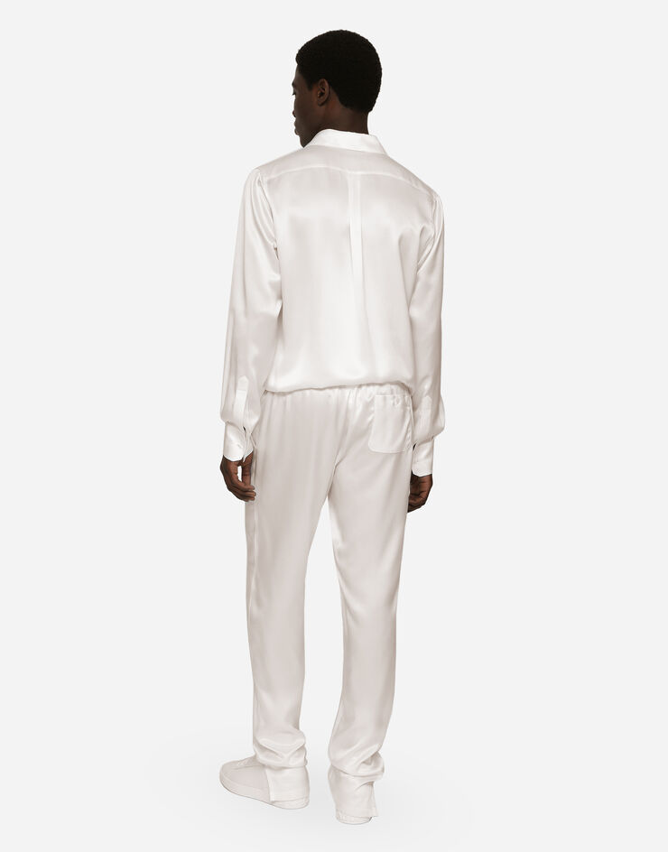 Dolce&Gabbana Silk satin Martini-fit shirt with metal DG logo White I5955MFU1AU