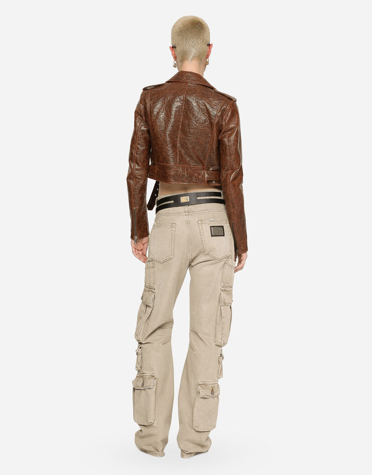 Dolce&Gabbana Bikerjacke aus Kunstleder aus beschichteter Baumwolle Braun F9Q81THUMSE