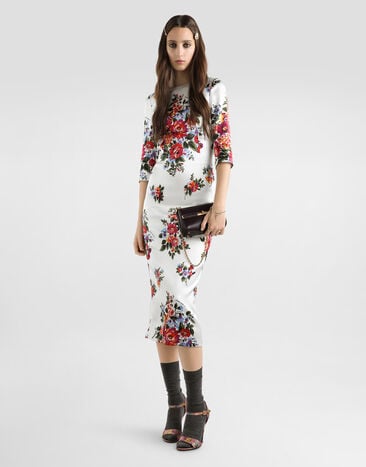 Dolce & Gabbana Flower bouquet-print satin sheath dress Multicolor F612VTFSICE