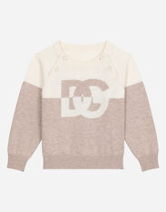 Dolce & Gabbana Plain-knit cotton sweatshirt with DG logo Blue L1JWGIG7HX4