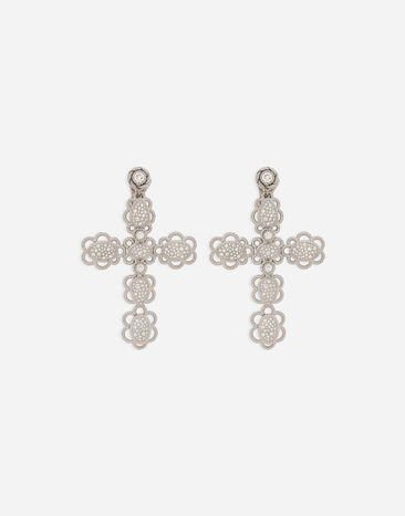 Dolce & Gabbana Ohrringe Easy Diamond aus Weißgold 18 kt und Pavé aus Diamanten Weiss WEQD5GWDIA1