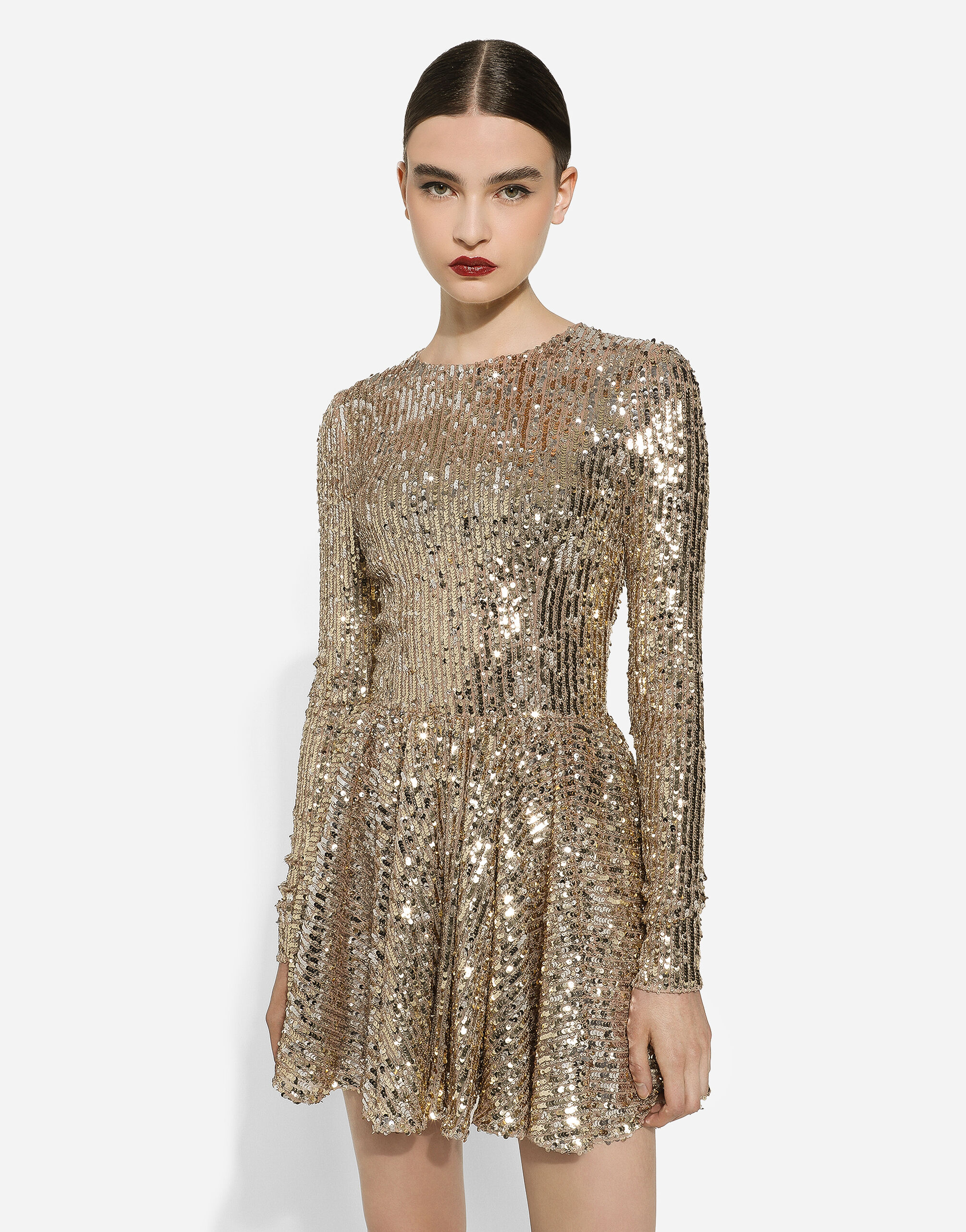 Gold sequin skater dress cheap
