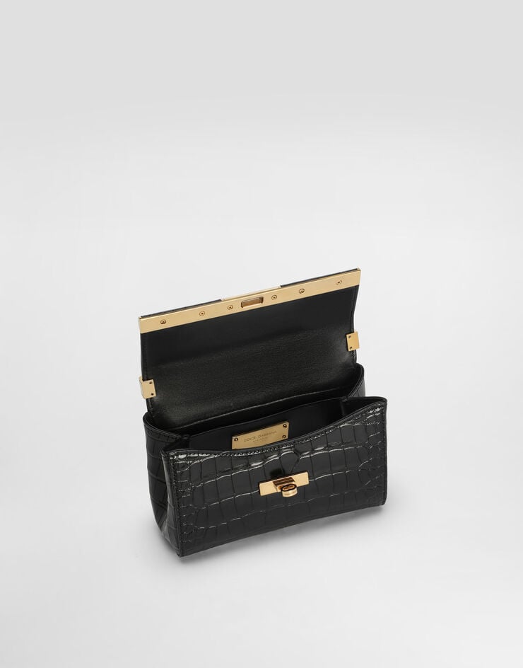 Dolce & Gabbana Marlene city mini bag in polished alligator Black BB7766A2R08
