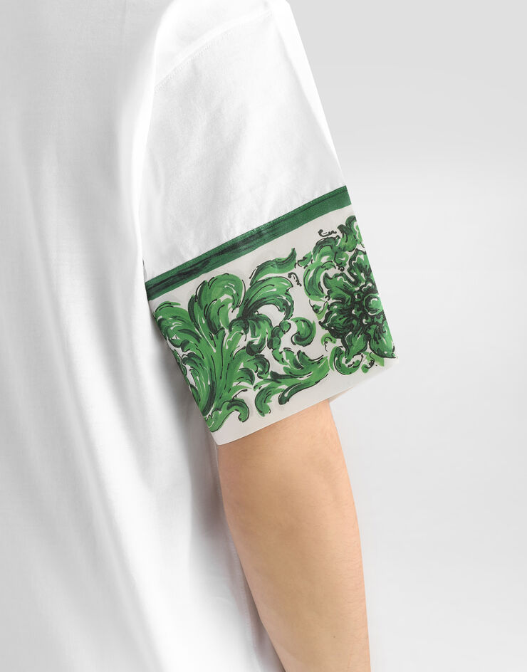 Dolce & Gabbana T-shirt en coton avec poche poitrine imprimée majoliques Blanc G8SB2TG7NUN