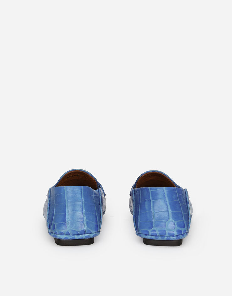 Dolce & Gabbana حذاء درايفر من جلد عجل بطبعة جلد التمساح أزرق A50583AS422