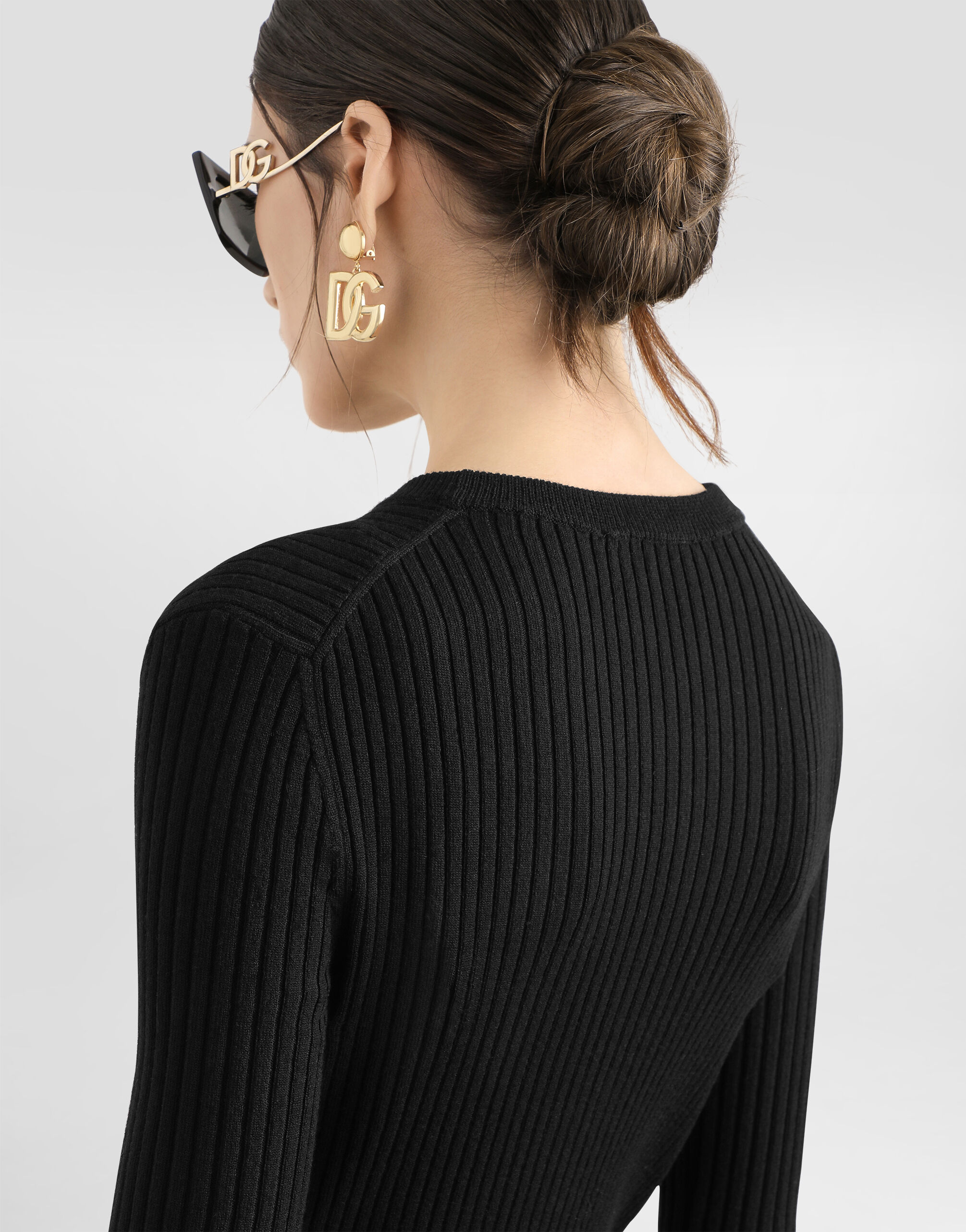 Long ribbed wool cardigan in Black for Women | Dolce&Gabbana® US