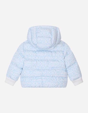 Dolce&Gabbana Short down jacket with all-over logo detailing and patch Azure L1JB6DISMFZ