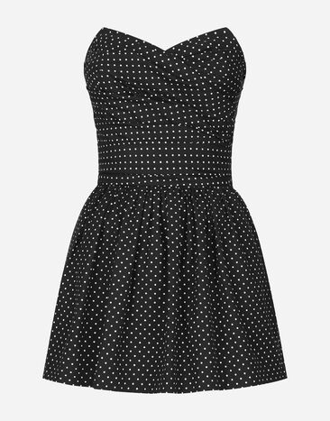 Dolce & Gabbana Cotton bustier minidress with polka-dot print Print F5P61TFSFNR