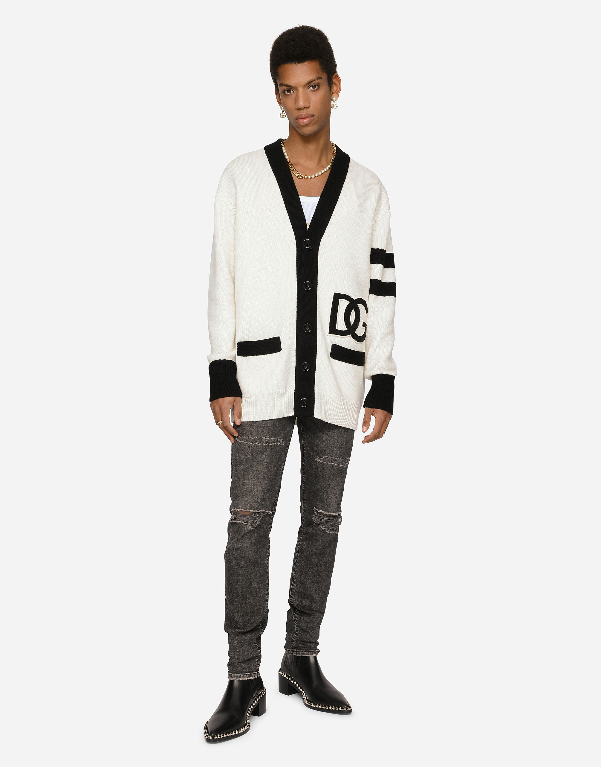 【送料&関税込】Dolce & Gabbana Cardigan With Logo Dolce&Gabbana Brooch Crewneck Cardigan | Neiman Marcus