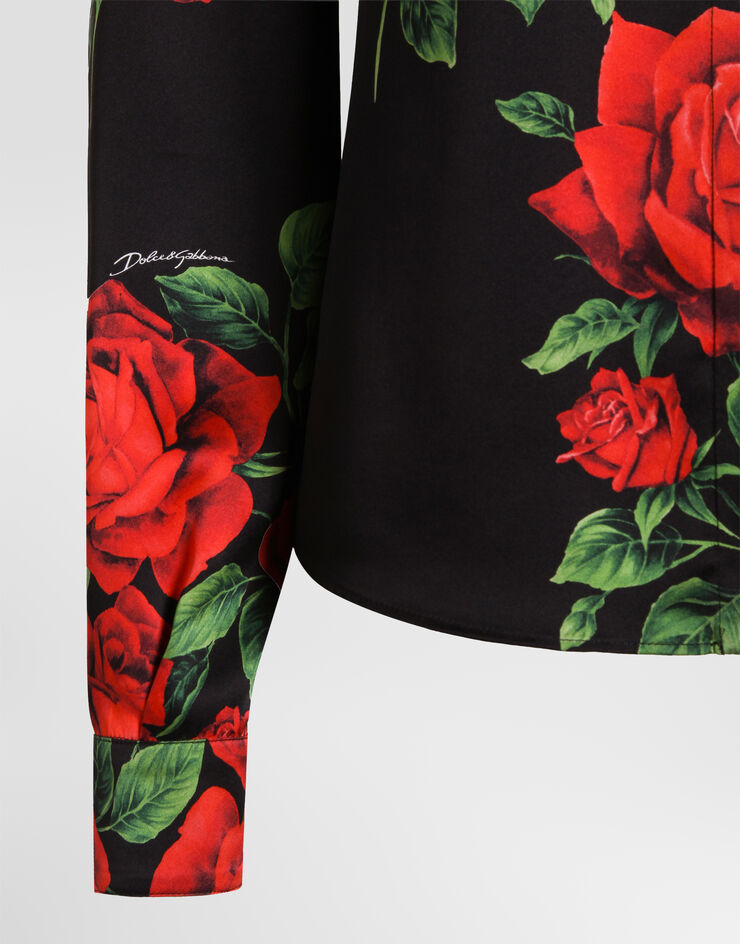 Dolce & Gabbana Hemd aus Satin mit Rosenprint Dolce & Gabbana Hemd aus Satin mit Rosenprint Multicolor F5R64TIS133