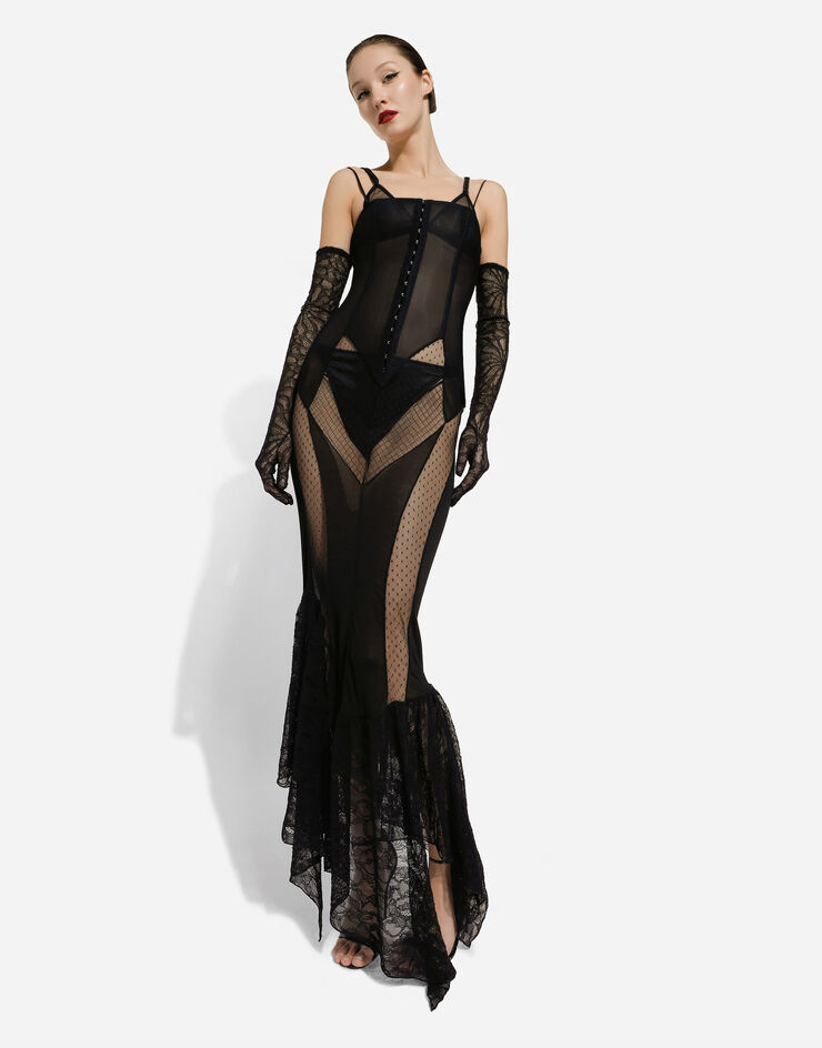 Dolce&Gabbana Strapless lace patchwork dress Black F6DIBTGDB2M