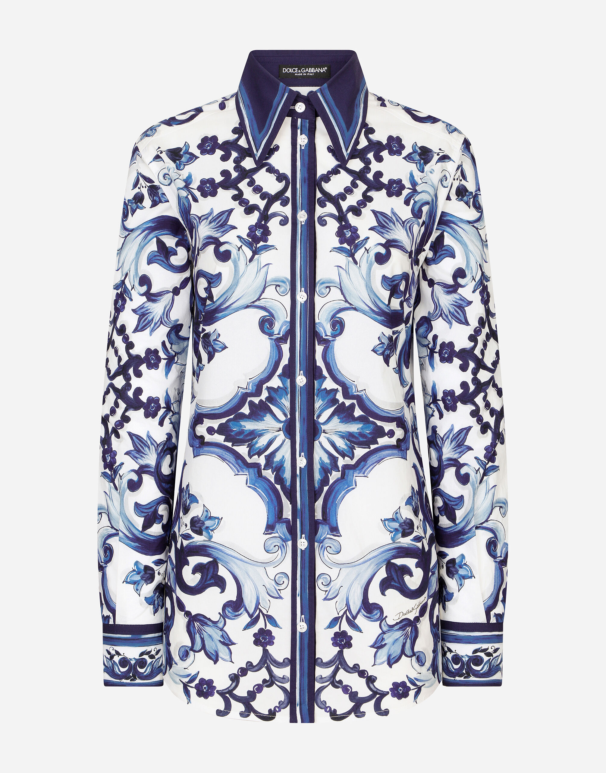 Majolica-print poplin shirt in Multicolor for | Dolce&Gabbana® US