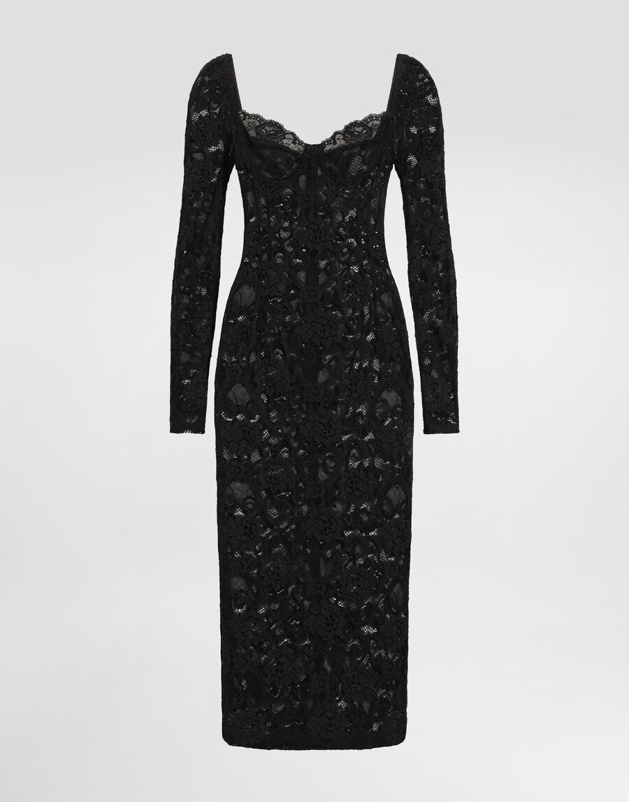 Calf-length floral lace dress with bra-style cups