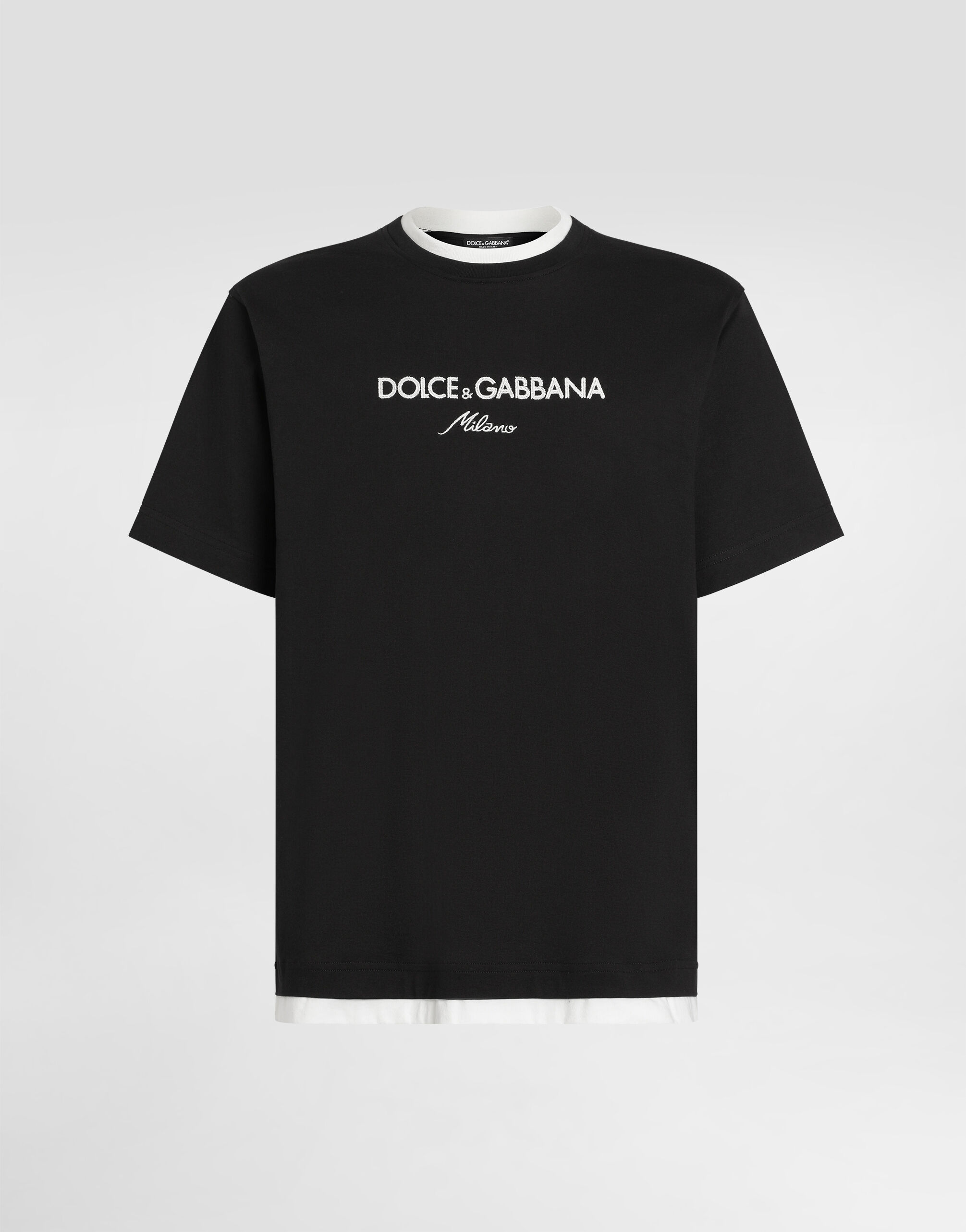 Cotton t-shirt with embroidery in Black for Men | Dolce&Gabbana®