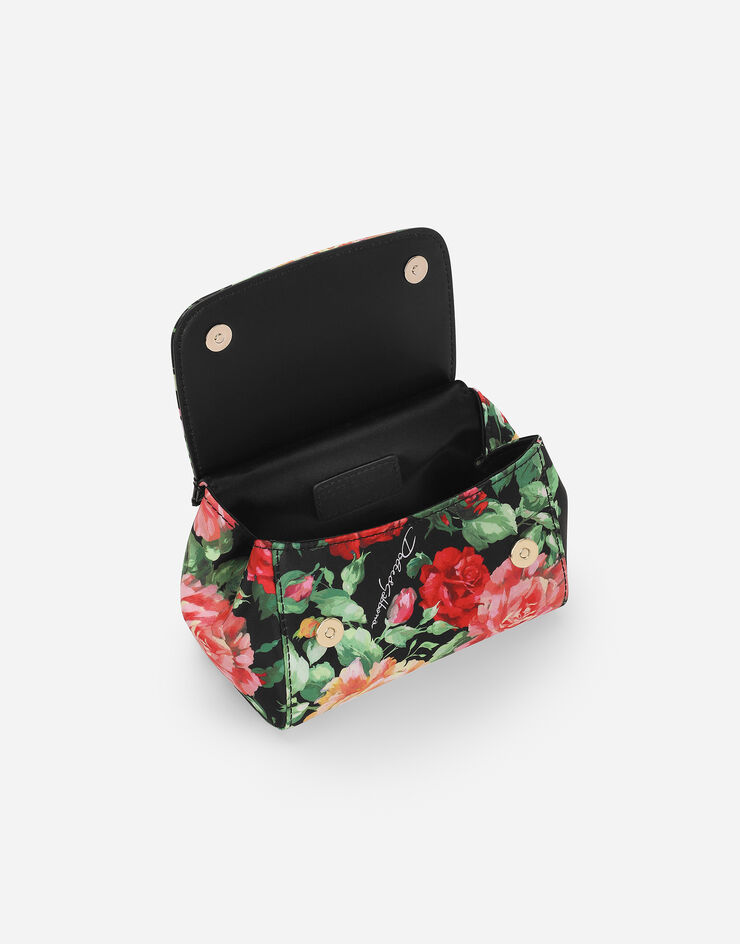 Dolce & Gabbana Bolso Sicily de raso con estampado de rosas sobre base negra Imprima EB0003AA572
