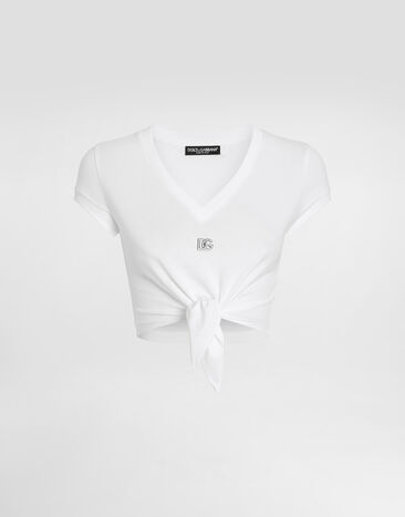 Dolce & Gabbana Jersey T-shirt with DG logo and knot detail White F8Q57ZG7EOW