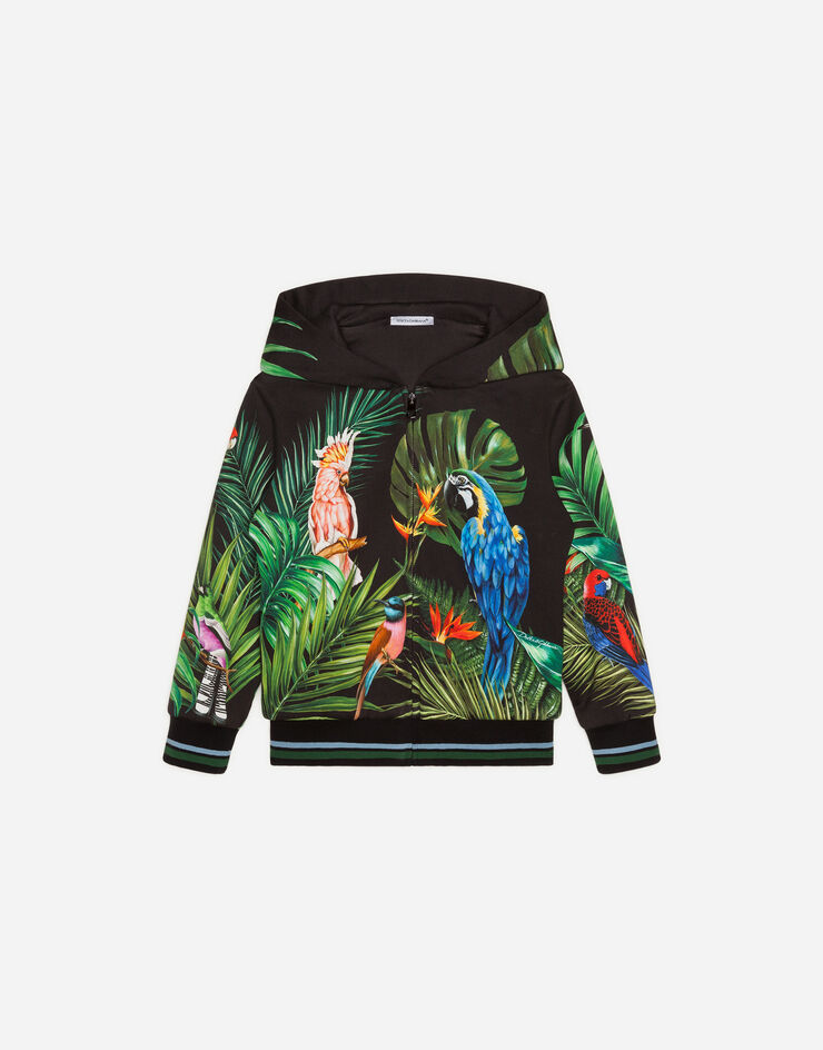 Dolce & Gabbana JERSEY HOODIE WITH PARROT PRINT MULTICOLORED L4JW3EG7WGF