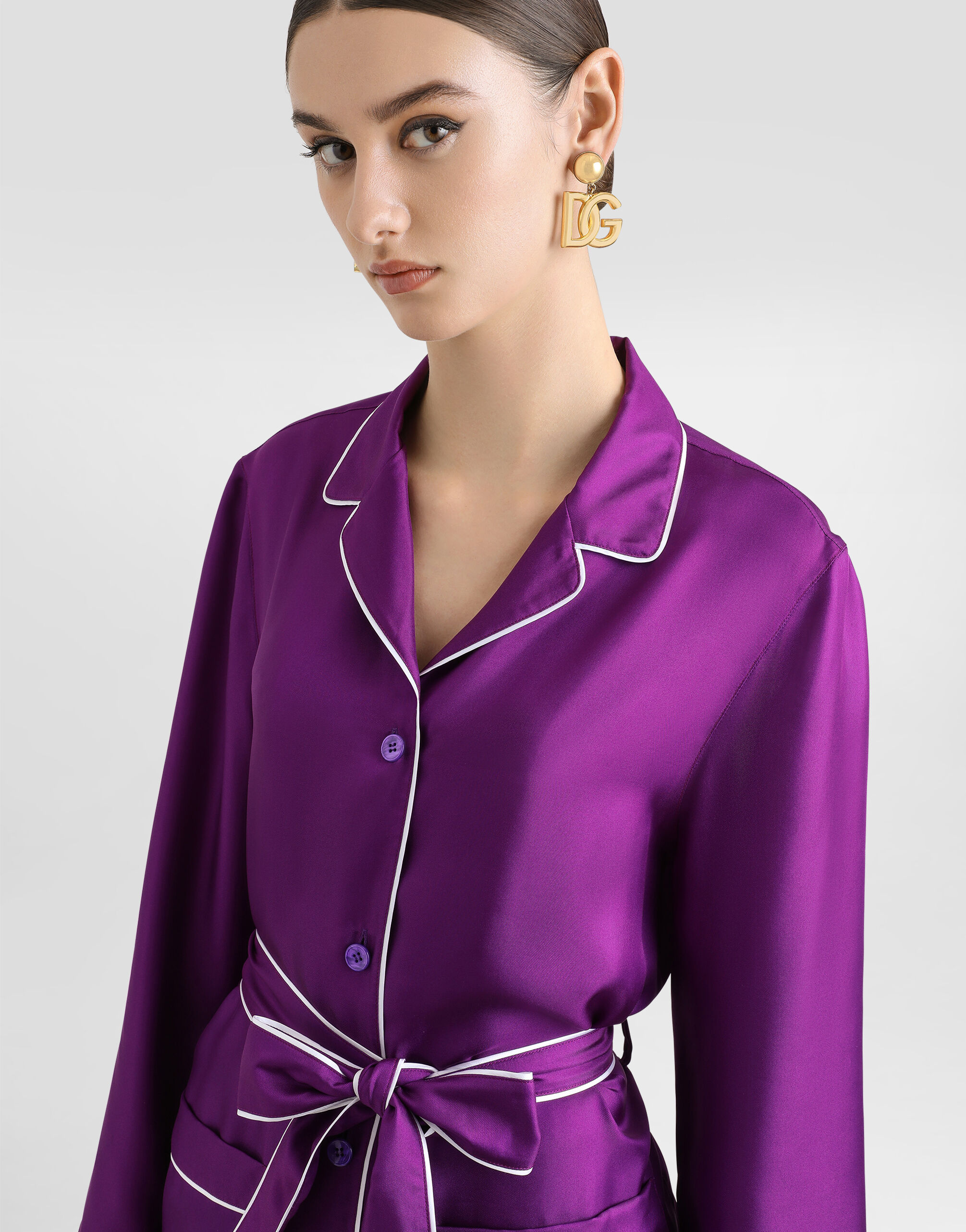 Silk twill vanity shirt in Purple for Women | Dolce&Gabbana®