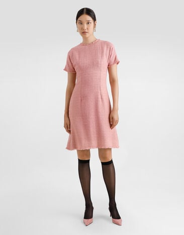 Dolce & Gabbana Raschel tweed midi dress with DG logo Pink F6ARVTGDCYK