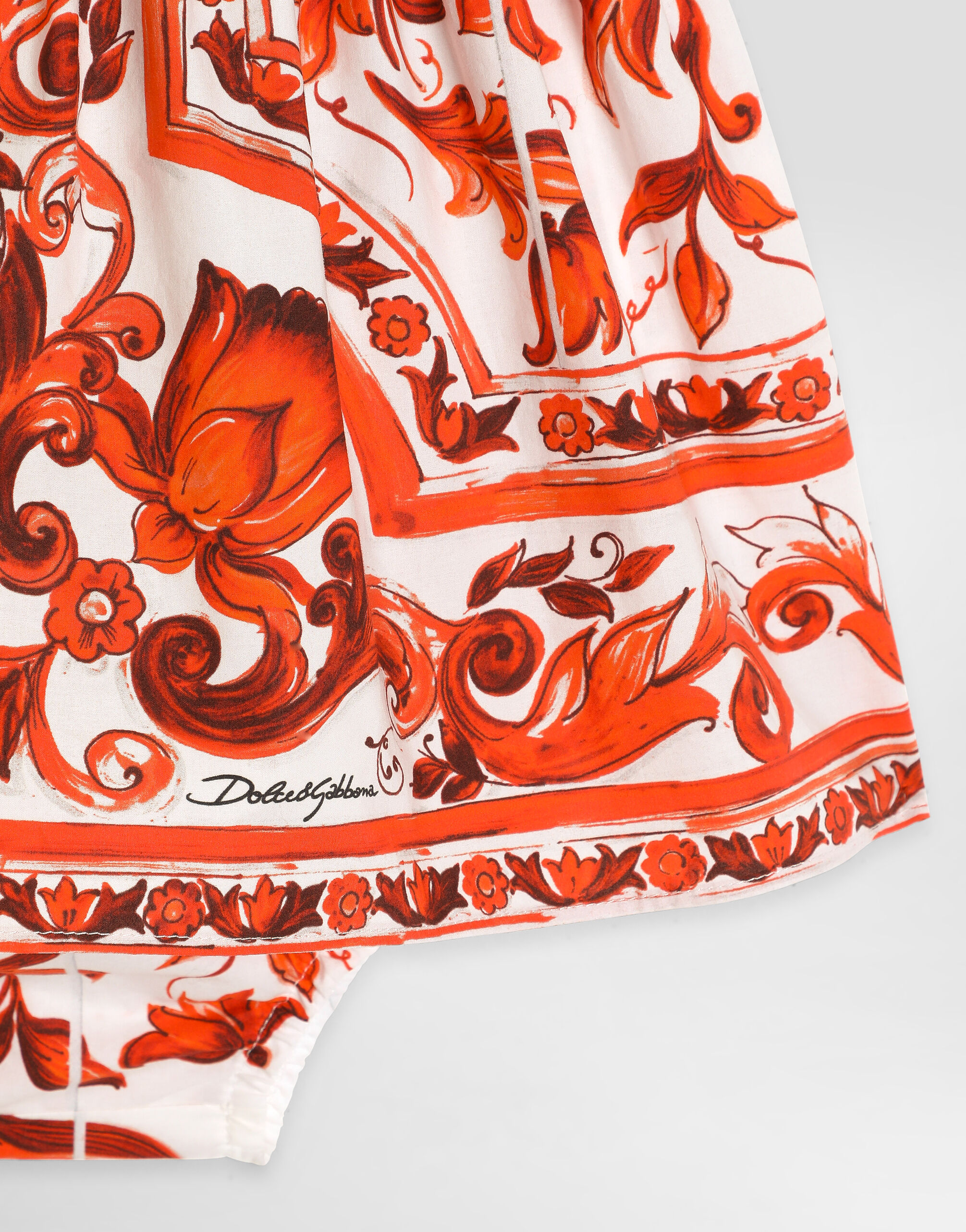 Majolica-print mix material dress
