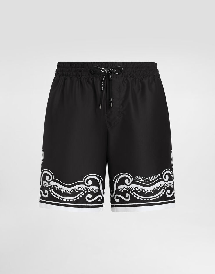 Dolce & Gabbana Mid-length swim trunks with bandanna print Print M4A13TFIM5K