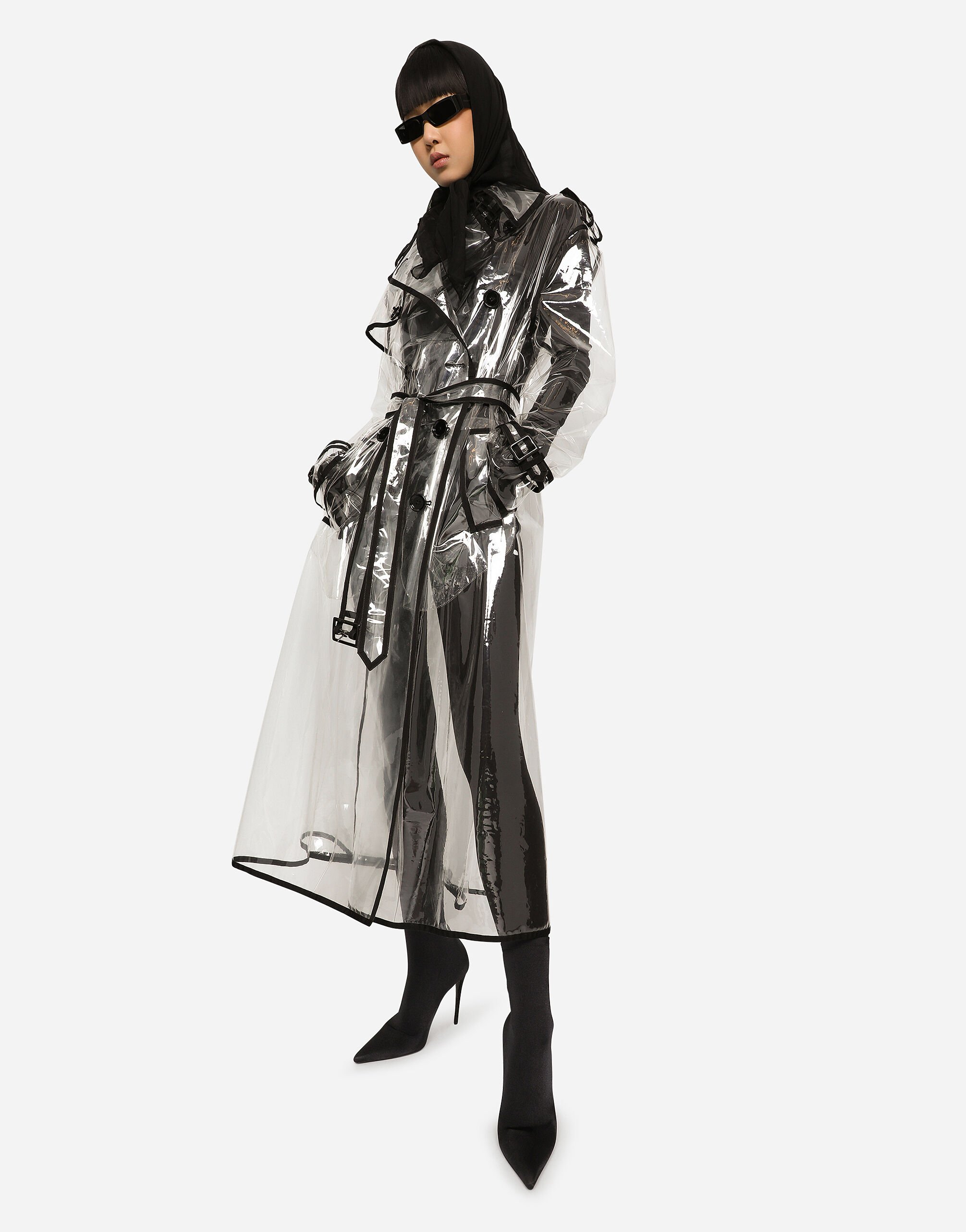 KIM DOLCE GABBANA PVC trench coat with contrasting piping in Transparent for Women Dolce Gabbana US