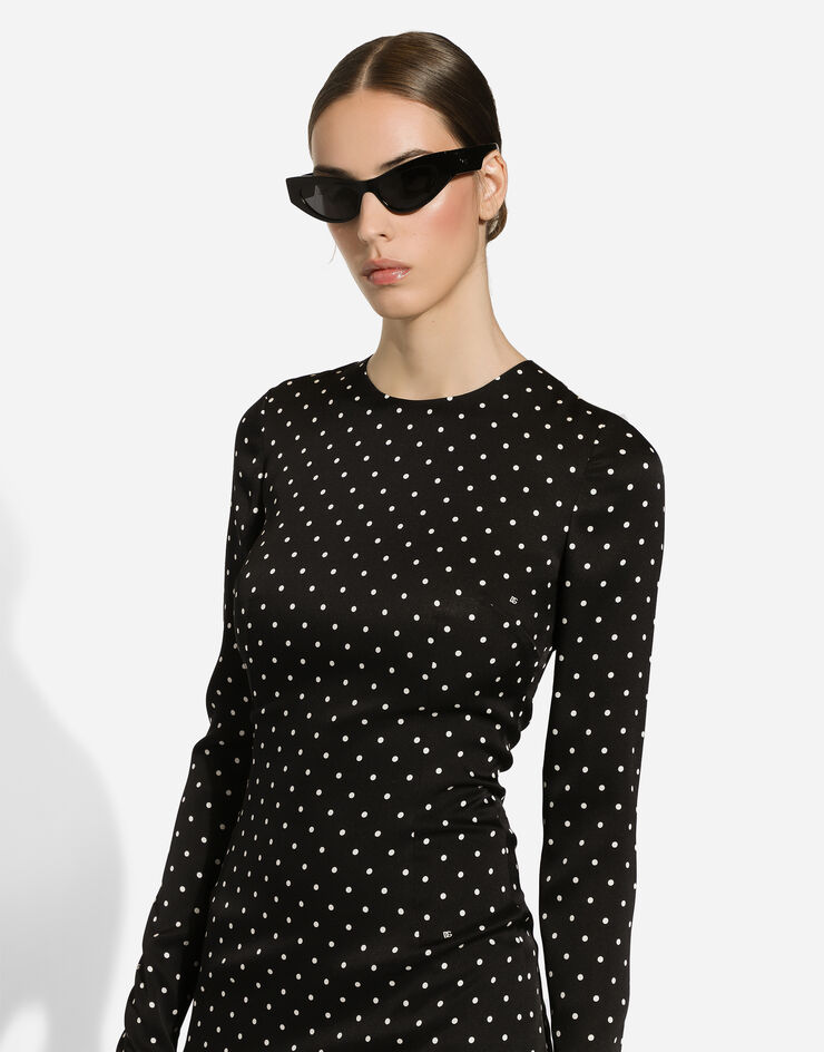 Dolce & Gabbana فستان ضيق شارميوز بطول للربلة وطبعة منقطة مطبعة F6GAVTFSA63