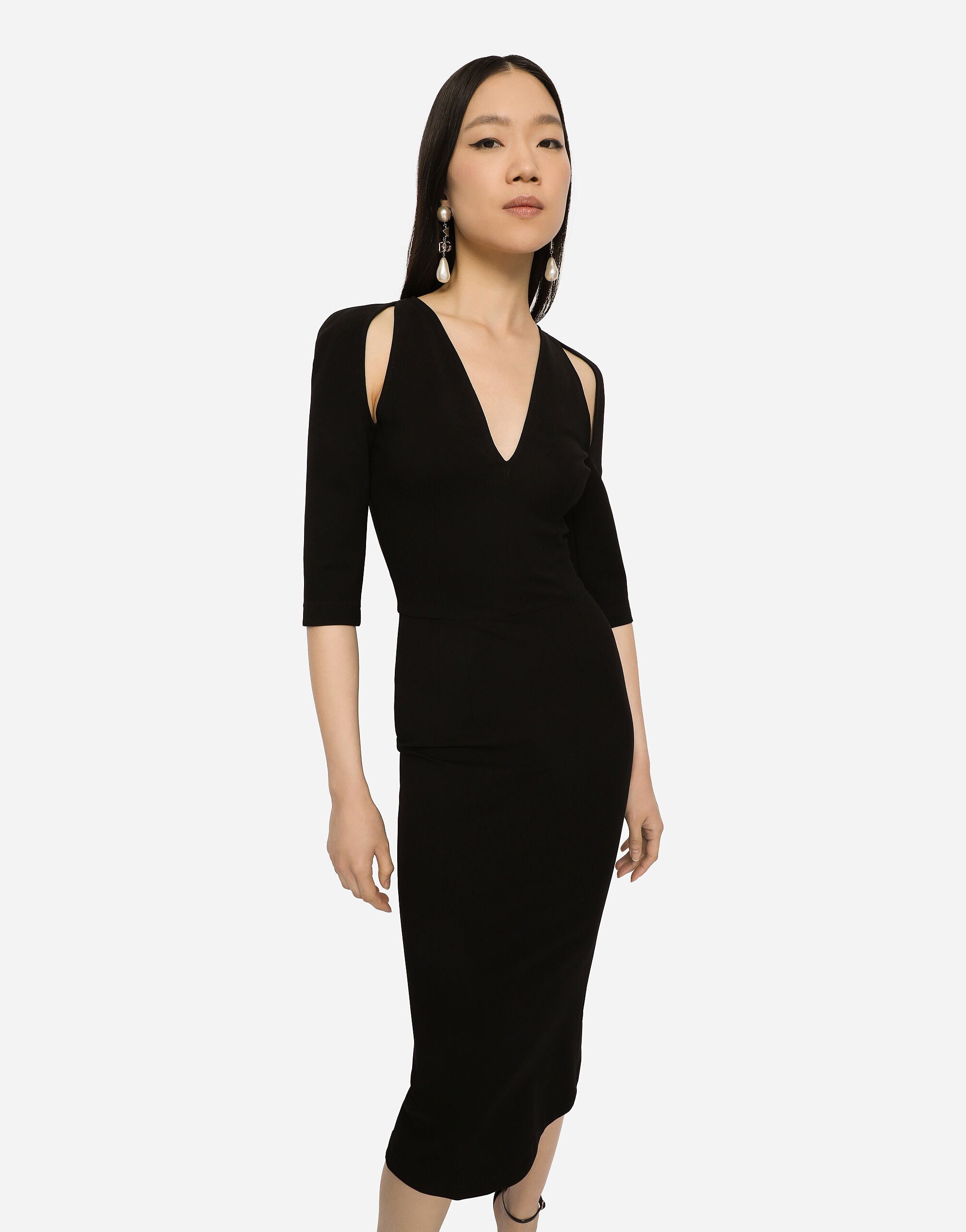 Jersey calf length dress with cut outs in Black for Women Dolce Gabbana