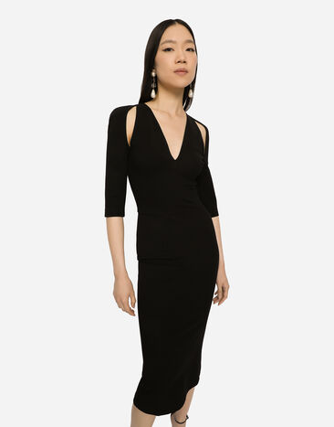 Dolce & Gabbana Jersey calf-length dress with cut-outs Black F6ZI7TFUGKF