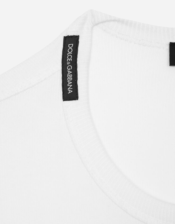 Dolce&Gabbana Serafino-T-Shirt aus gerippter Baumwolle Weiss G8PG8TFUGKY