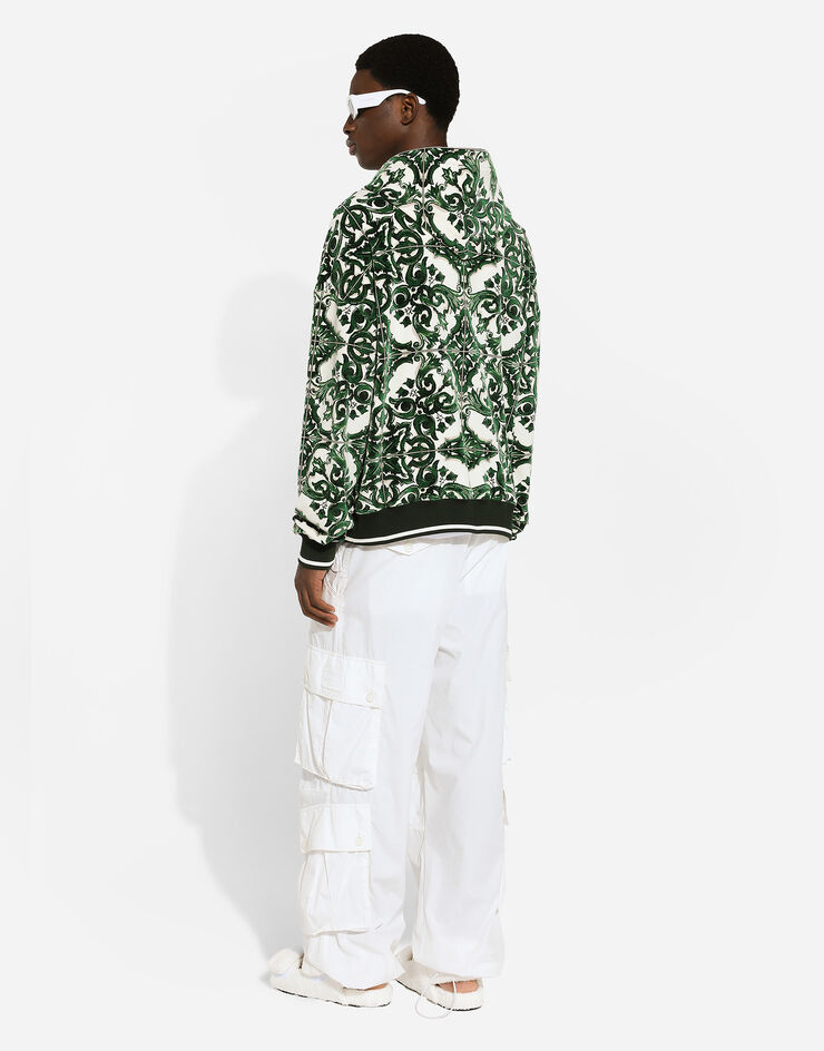 Dolce & Gabbana Kapuzensweatshirt mit Reißverschluss Majolika-Print Drucken G9AYCTHJMP9