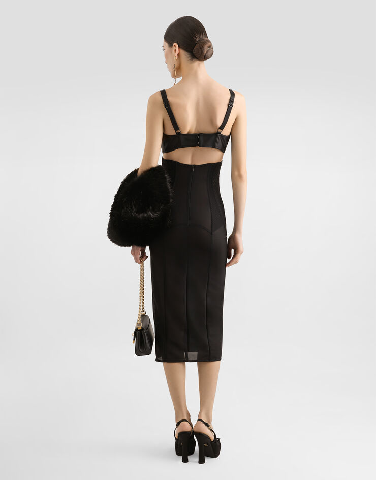 Dolce & Gabbana Vestido longuette de raso y encaje con detalles bustier Negro F6TTWTGDC4X