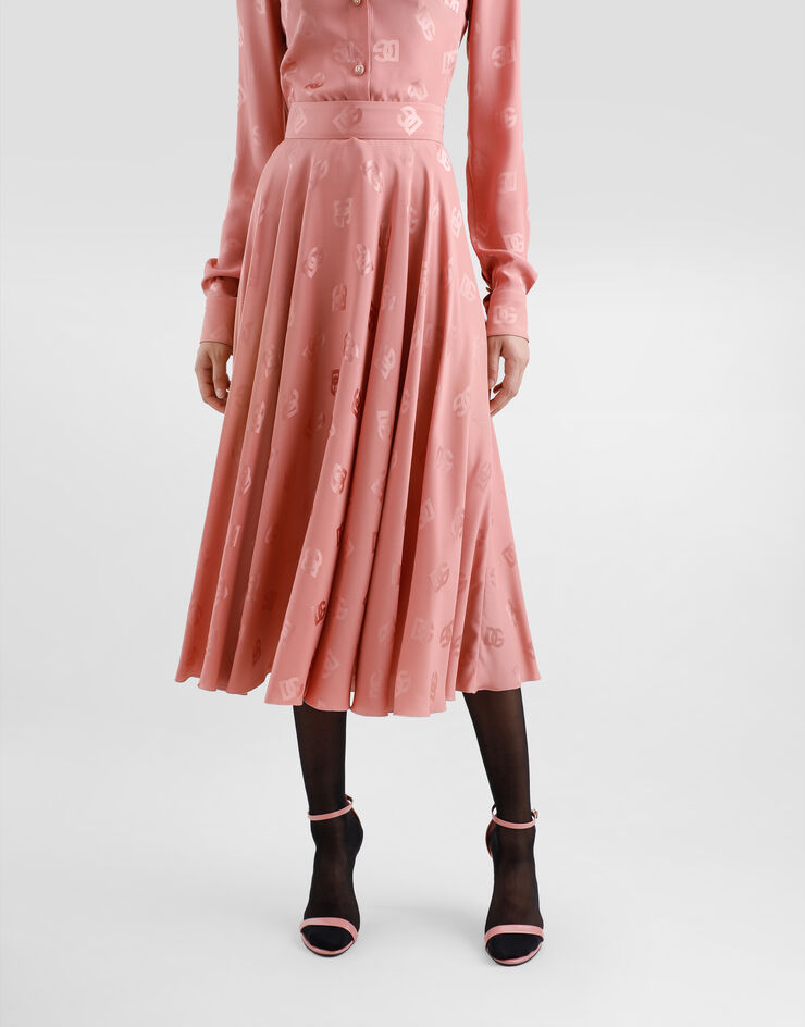 Dolce & Gabbana Falda plato longuette de seda jacquard con logotipo DG Rosa F4CSOTFJ1JO