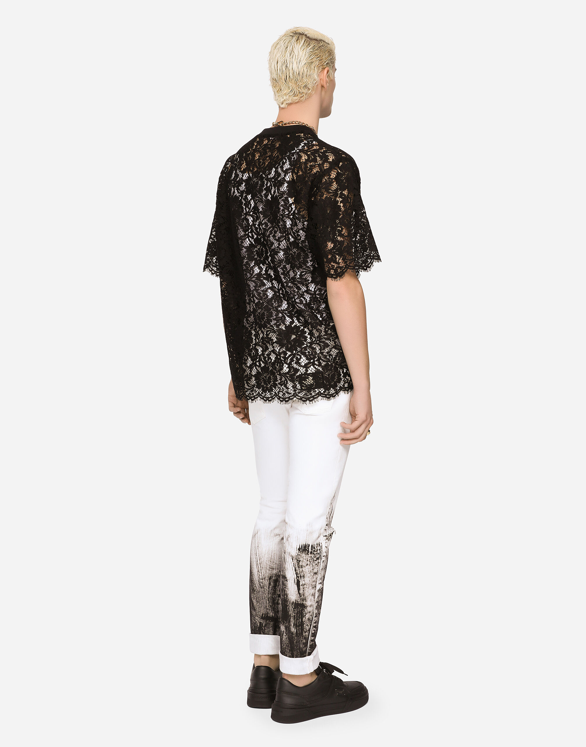 Lace T-shirt with Dolce & Gabbana logo in Black for Men | Dolce&Gabbana® US