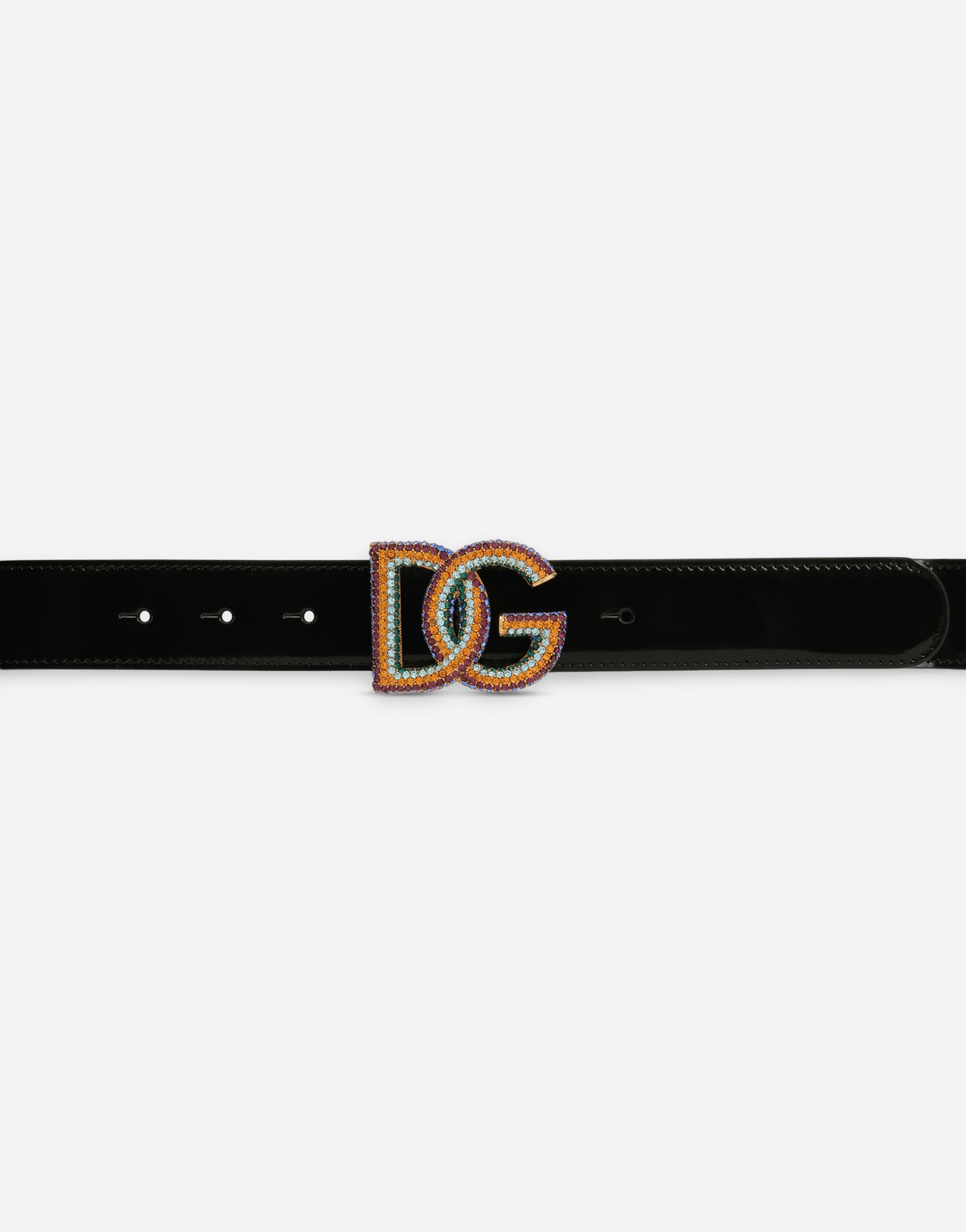 Polished calfskin belt with crystal DG logo in Multicolor for Women Dolce Gabbana
